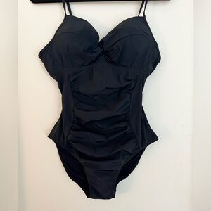 Assets by Spanx Swimwear, Black One-Piece Swimsuit, Size Large